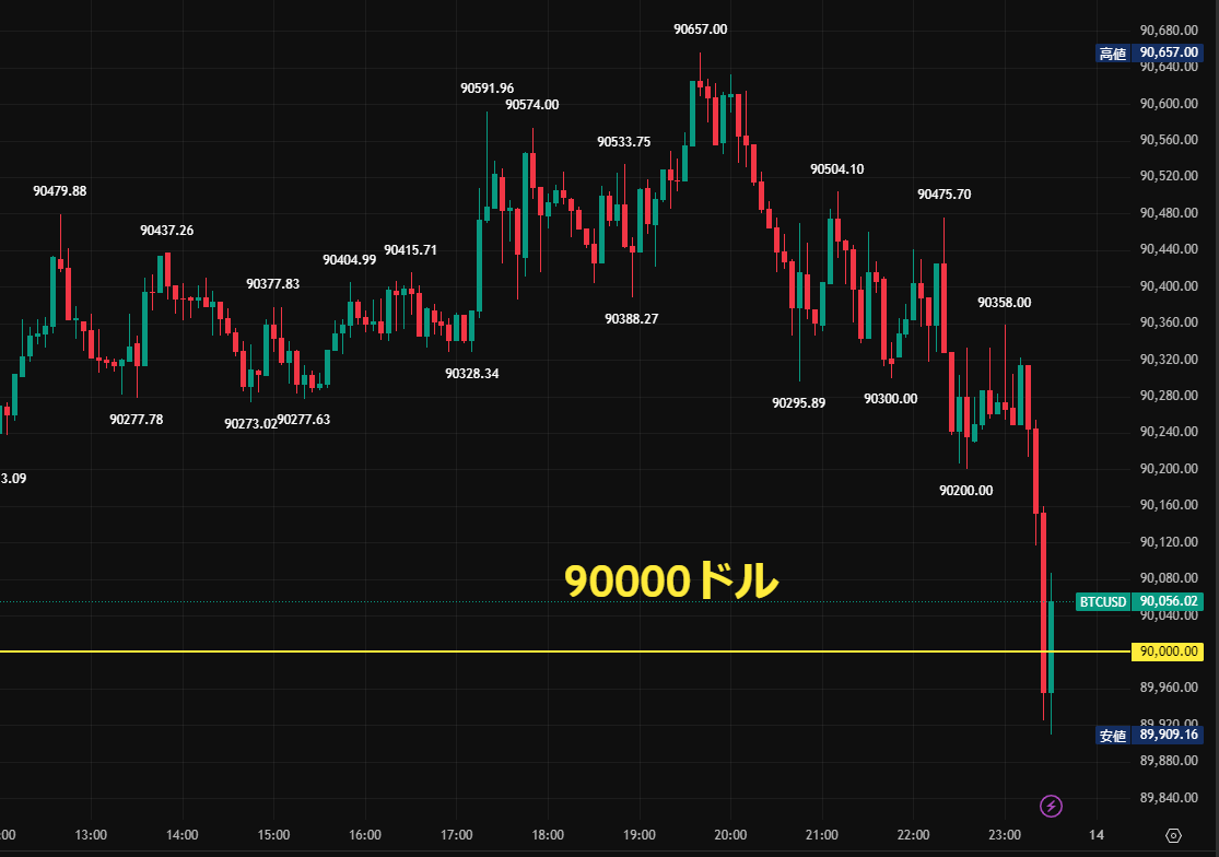 ビットコイン⤵️「一時90,000ドル割れ」Bitcoin