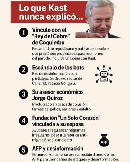 A parte de tener un programa miserable, oscuro y q atenta contra los más vulnerables.. este candidato tiene explicaciones pendientes, q Chile necesita saber..