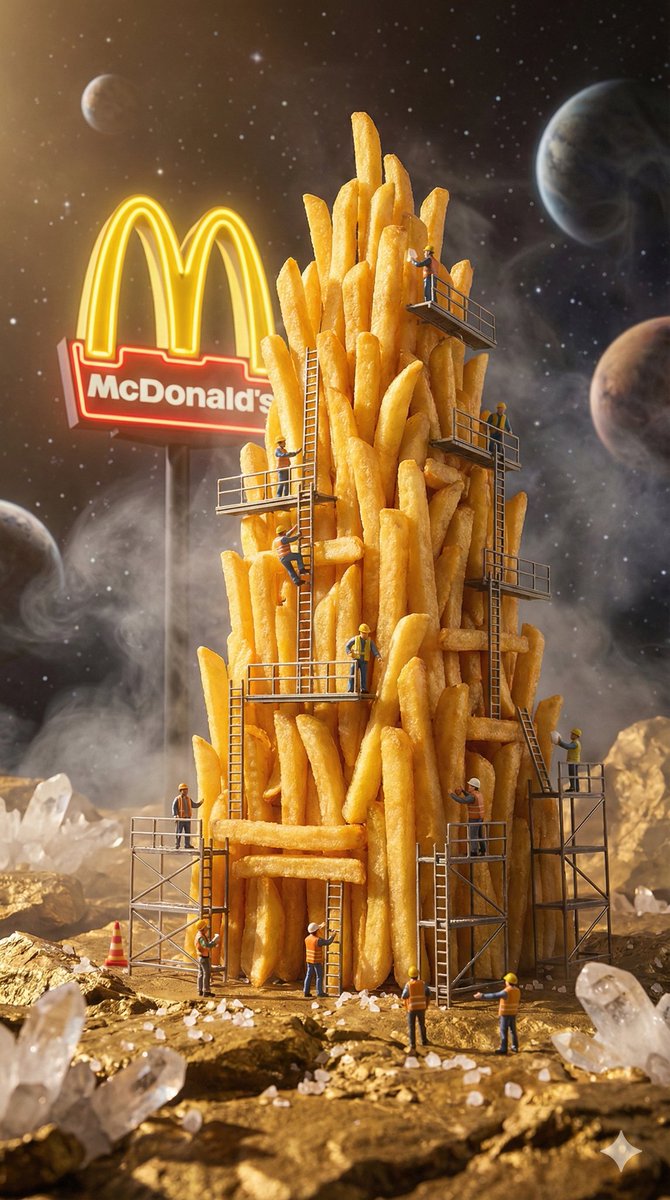 Strength04_X's tweet image. Gemini Nano Banana Pro 3.0 

Space travel just got even more fun...

🥤Launched by Coca-Cola rocket.

🍩Assembly of Oreo Satellite.

🍕Landing on a Pizza Hut slice.

🍟A skyscraper of McDonald's fries.

Our favorite brands are now creating universes 

Click the ALT (details)…