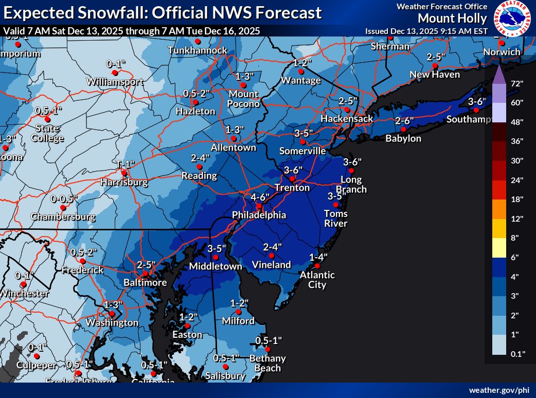 NJWxNews's tweet image. Good morning, #NJ! The NWS has increased totals a bit statewide, with a general 3-6” of snow is expected from Central/Southern New Jersey. Snow is expected to start Saturday evening through Sunday morning. #njwx #njsnow