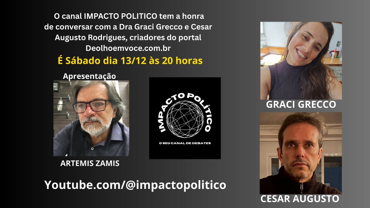 É hoje às 20 horas, a dupla Graci Greco e Cesar Augusto vão escancarar a farra das emendas na câmara federal. Não perca!
Divulgue por favor. É muito importante. 
youtube.com/live/vCU47i6MR…
