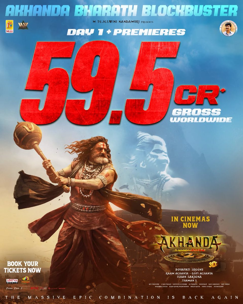 #Akhanda2 creates a MASSIVE RECORD 💥

#Balakrishna's Career Highest Day 1 Gross – ₹59cr 🔥

This is not just box office… this is balayya brand Power. 💪 Rampage mode Boyapati mark elevations.

#Akhanda2Thandavam