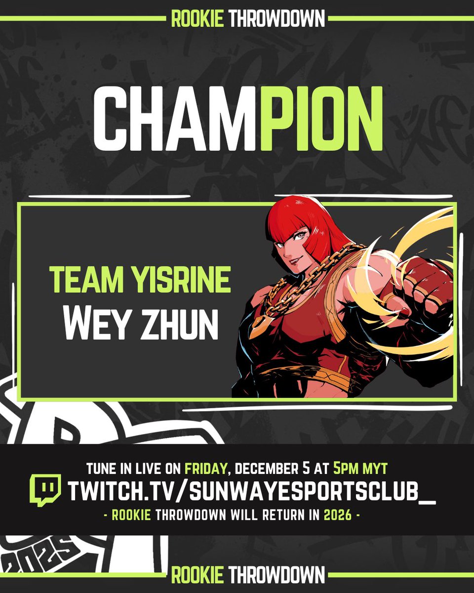 Sunway_esc's tweet photo. The first-ever Rookie Showdown has crowned its king — Wey Zhun from Team Yisrine!

From start to finish, he dominated the competition with a clean sweep through the upper bracket and the grand finals. A flawless run. A historic win. A name we won’t forget. https://t.co/fTH9IdSBTI