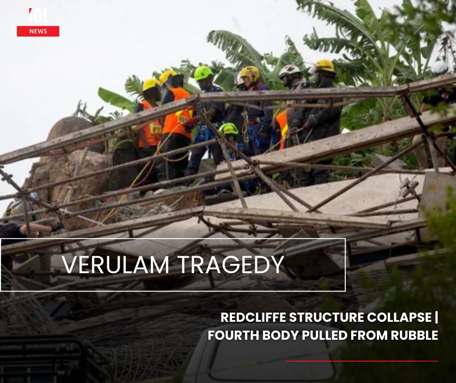 IOL's tweet image. Rescue teams have recovered a fourth body from the rubble after a building collapsed in Verulam, KwaZulu-Natal.
#Verulam #BuildingCollapse #KwaZuluNatal #Rescue #Disaster 
Read on tinyurl.com/3map3sm3