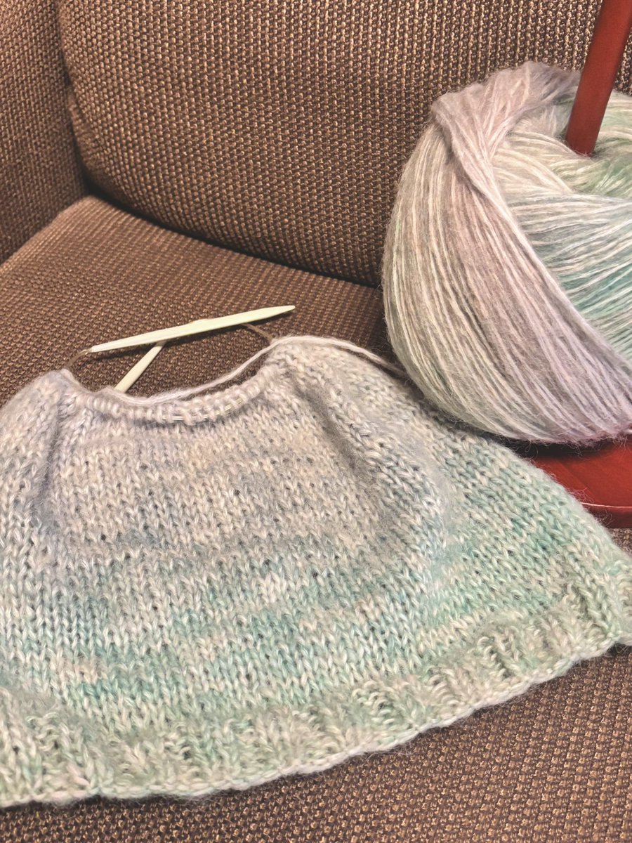 かぎ針編みに飽きてきたので棒針を
福袋にあったびいどろヤーン🩵ྀི