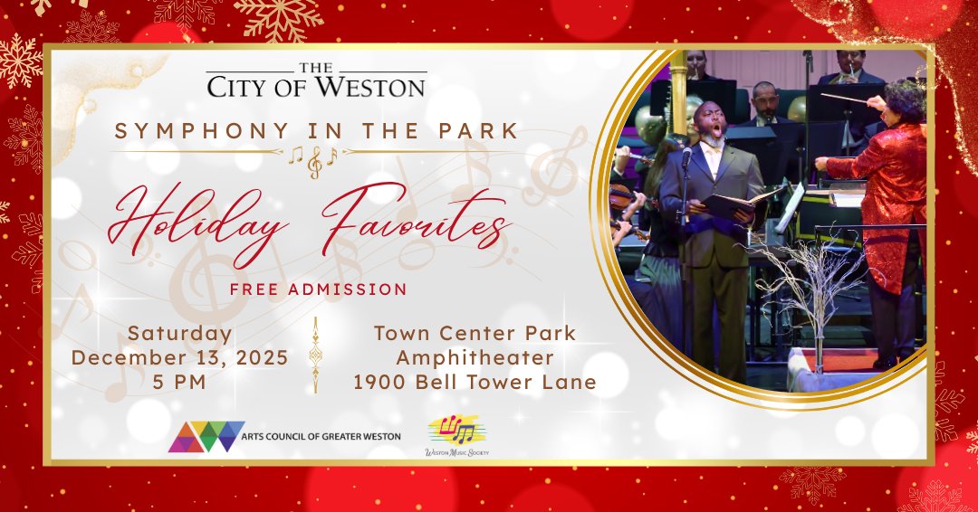 🎻 Symphony in the Park: Holiday Favorites TONIGHT 🎻

Get into the holiday spirit with a joyful, family-friendly concert as South Florida Symphony Orchestra performs holiday classics and sing-along favorites. FREE admission - but arrive early or bring your own seating and