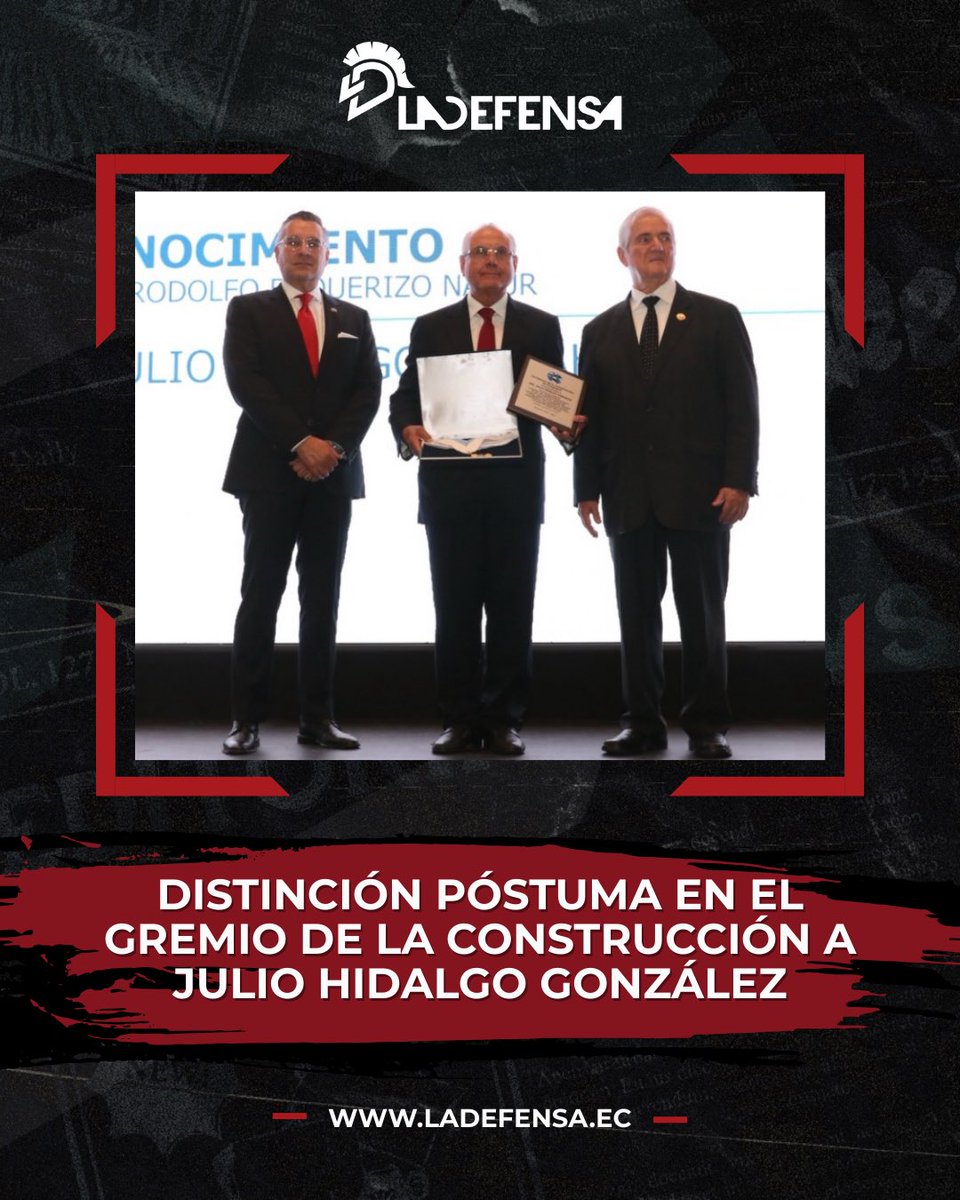 DISTINCIÓN PÓSTUMA EN EL GREMIO DE LA CONSTRUCCIÓN A JULIO HIDALGO GONZÁLEZ
En su sesión solemne por el LVII aniversario, la Cámara de la Construcción de Guayaquil otorgó su máxima distinción, la Medalla “Rodolfo Baquerizo Nazur”, de manera póstuma al ingeniero Julio Hidalgo