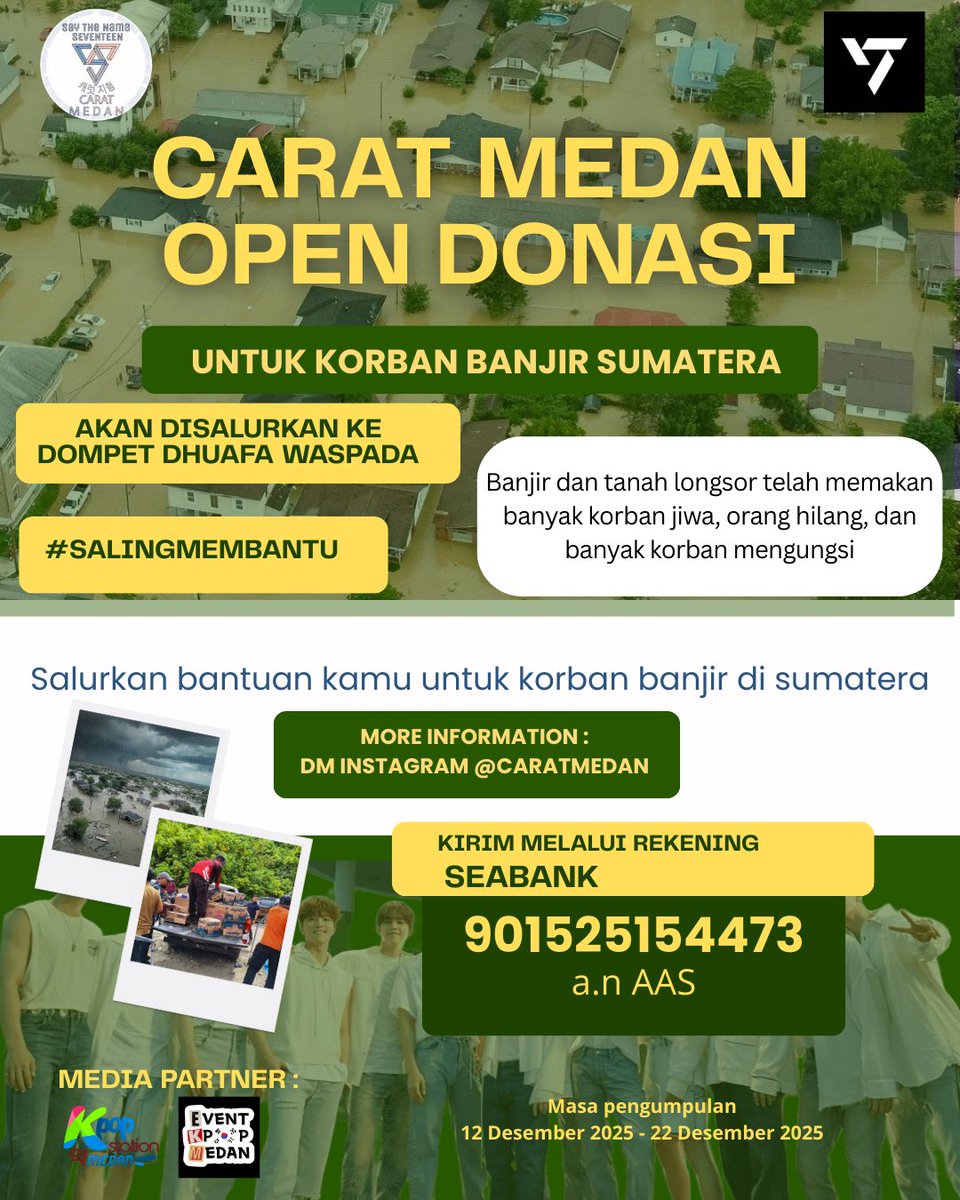 caratmedan's tweet image. CARAT MEDAN OPEN DONASI

Carat medan akan melakukan open donasi untuk teman-teman kita yang terkena musibah banjir. Akan disalurkan melalui dompet dhuafa waspada
Masa pengumpulan mulai dari :
12 Desember 2025 - 22 Desember 2025
Harap cantumkan “donasi”