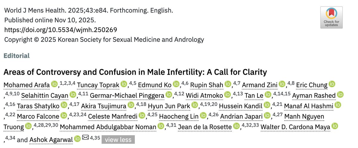 wdcmaya's tweet image. Areas of Controversy and Confusion in Male Infertility: A Call for Clarity

@GAF_Andrology 
#Sperm #Infertility #Fertility #Male

pdf
⬇️
wjmh.org/DOIx.php?id=10…
