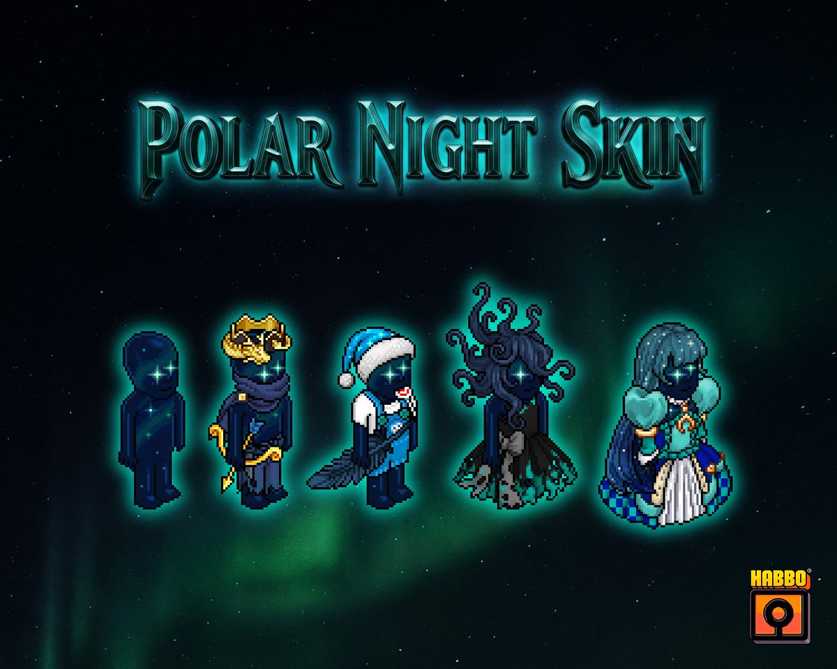 Habbo's tweet image. the build up to the holidays is in full flow so we decided to reveal the Habbo Christmas 2025 Collectible Set bonus item!! 🌠

introducing: the Polar Night Skin

claimable from the Collectors Guild on January 15th 🤩