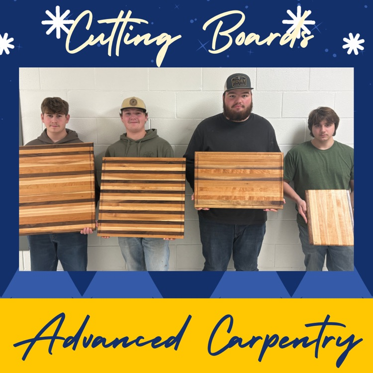 Carpentry has been hard at work making beautiful cutting boards! 

Well done, seniors! Thank you Mr. Uhl for your instruction and talents! 

#CareerTechWV #CTE