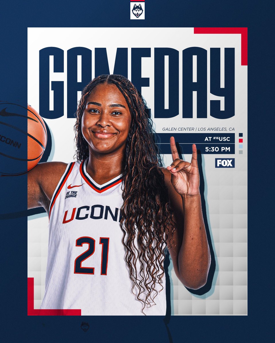 UConnWBB's tweet photo. GAMEDAY

🆚 #16 USC
📍 Los Angeles
⏰ 5:30 PM ET / 2:30 PM PT
📺 FOX https://t.co/6MfWciUu1B