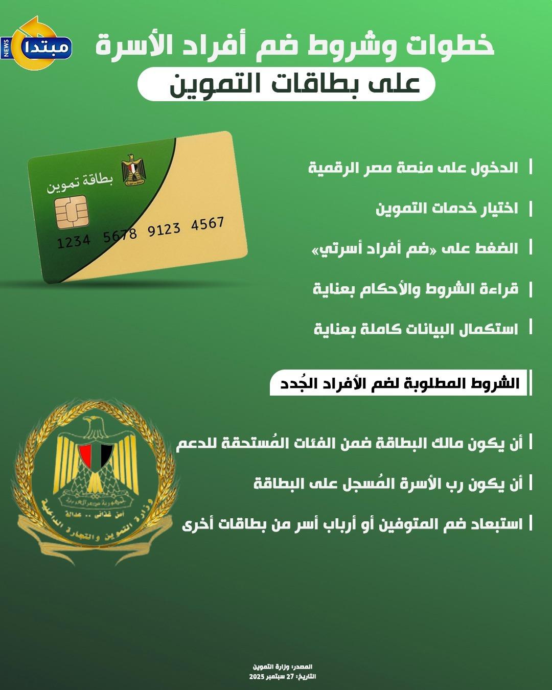 خطوات وشروط ضم أفراد الأسرة على #بطاقات_التموين 