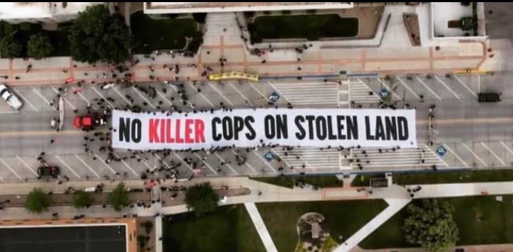 SpottedElk7's tweet image. A banner that was walked through Rapid City South Dakota, during a protest! Rapid City, where more killings happens, with NO killers being caught! Rapid City, where Lakotas kills themselves! I want my tax dollars back from this organization! 
#ACAB 
#KillerKops 
#defundthepolice