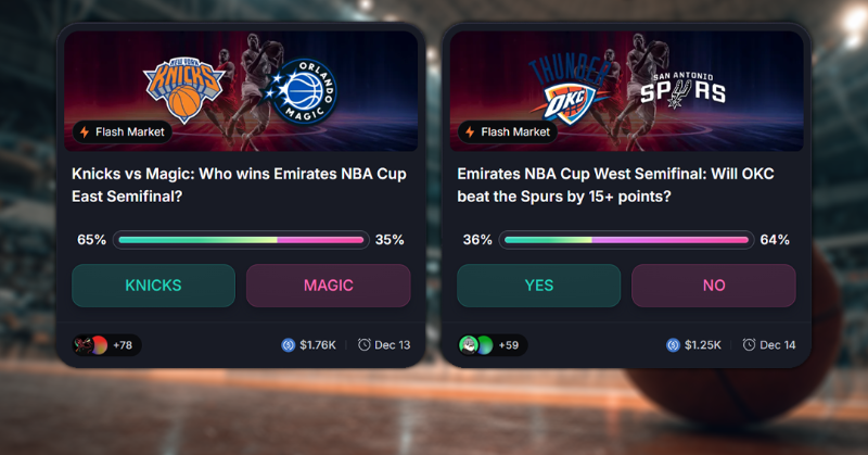 MyriadMarkets's tweet photo. 🏀  Knicks vs Magic: Who wins?
🏀  Will OKC beat the Spurs by 15+ points?

Available now online and in the Trust Wallet app