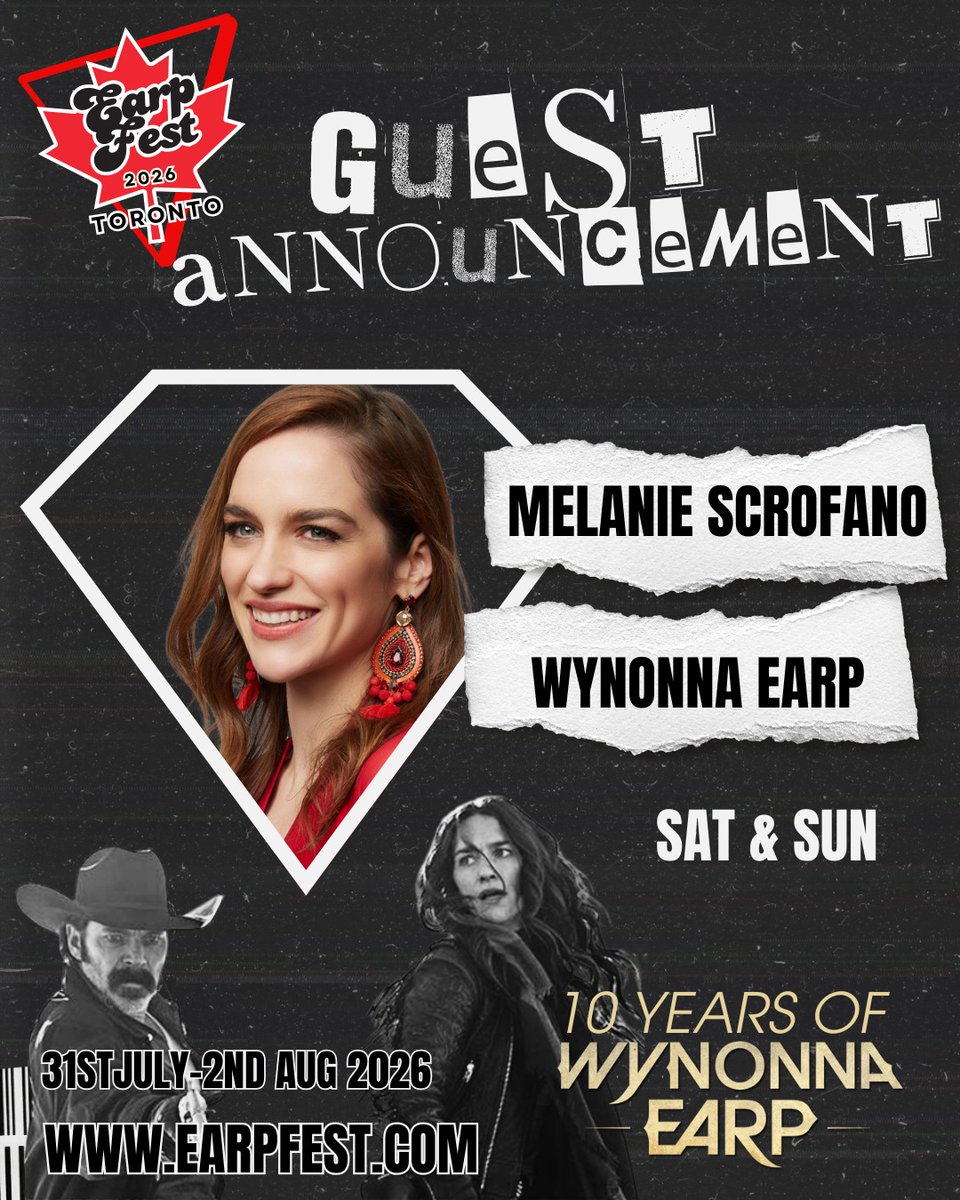 #EarpFest

We are so excited to have Melanie joining us next year in Toronto.

As it stands she will be appearing Saturday and Sunday.

Ops will be on sale in the new year. 

#WynonnaEarp