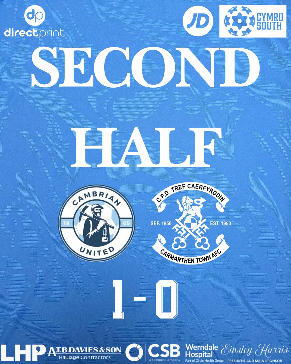 CarmarthenAFC's tweet image. Second Half | Ail Hanner 

@CamUtdMen 1-0 Carmarthen Town AFC 

Back underway. 

Wedi ail-gychwyn. 

#UnHenAur #OneOldGold
