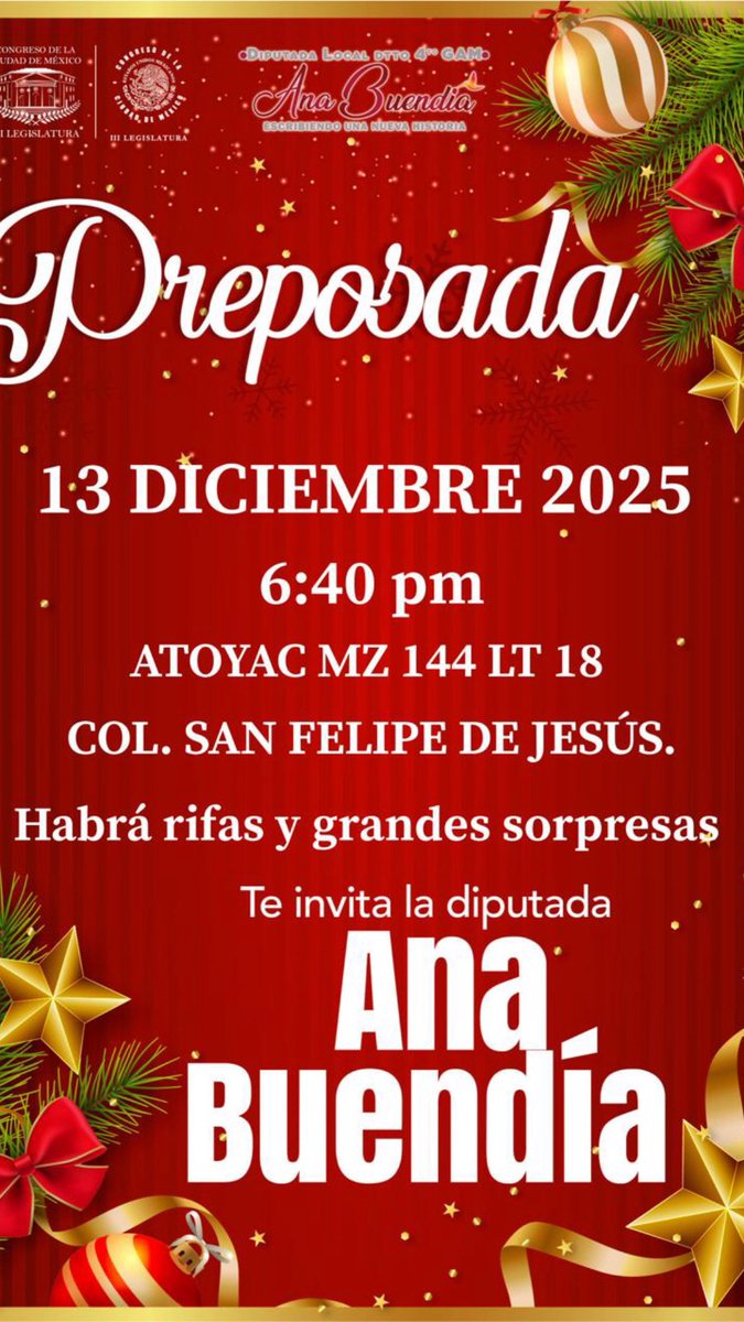 AnaBuendiagam's tweet image. #preposada nos vemos vecinos y vecinos de la colonia #SanFelipeDeJesús. habrá rifas, alegría, mucho corazón y buenos deseos para estas #FelicesFiestas @AnaBuendiagam @Congreso_CdMex  @GPMorenaCdMex