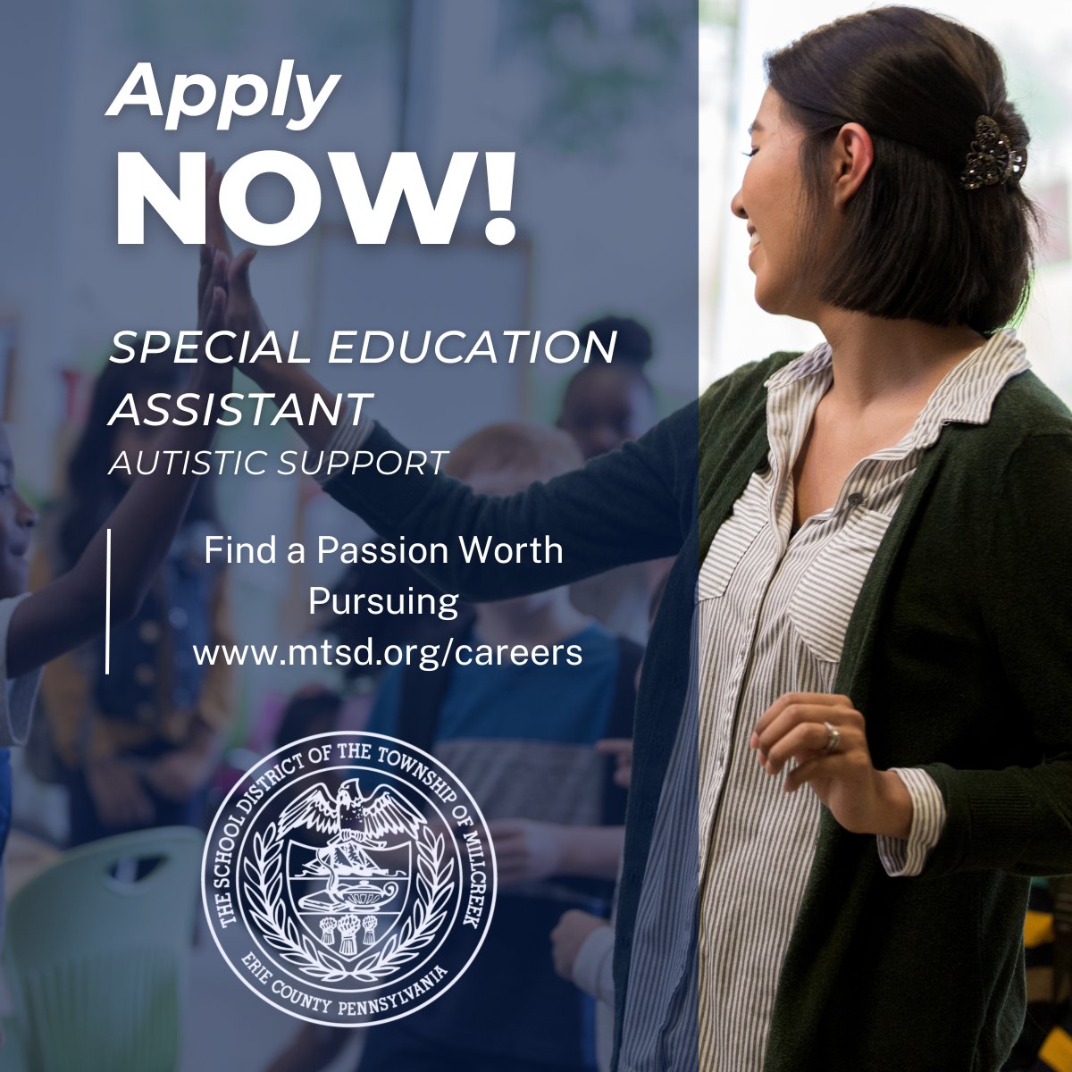 We’re looking for caring and patient Special Educational Assistants to join our district! If you’re passionate about helping students reach their full potential, we’d love to hear from you. Apply today at mtsd.org/careers