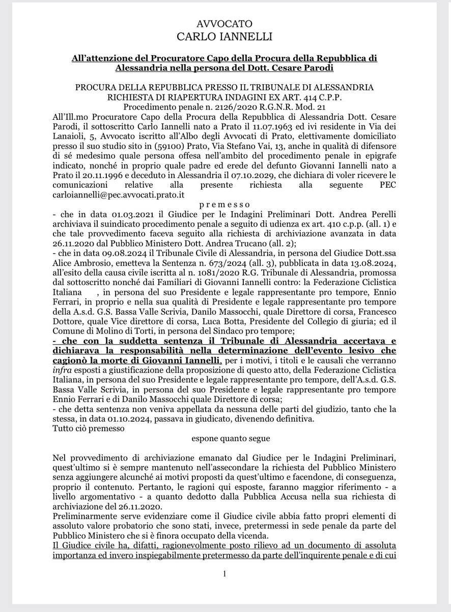 BabbodiGiovann1's tweet image. #Tg1 LETTERA APERTA AL DOTTOR CESARE PARODI. Egregio Illustrissimo Dottor Cesare Parodi, nuovo Procuratore capo della Procura della Repubblica di Alessandria (ed attuale Presidente della ANM Associazione Nazionale Magistrati), in data 7 novembre 2025 ho presentato, indirizzandola