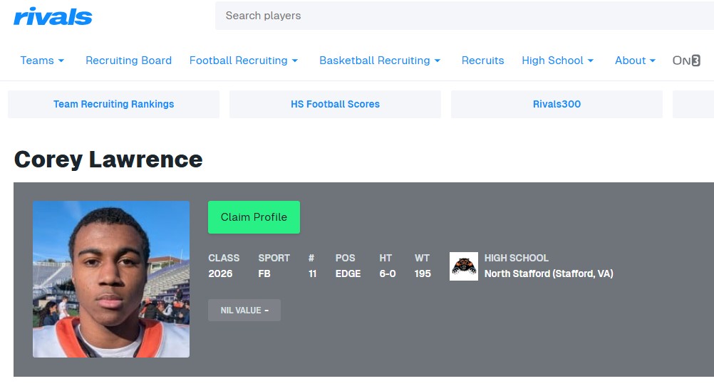 Lyndon "Corey" Lawrence's playmaking skills are legit. He was credited with four solo tackles, a tackle for loss, a forced fumble, and a blocked kick in the State championship game. Lawrence had 28 sacks as a senior <a href="/Corey_11_/">Lyndon “Corey” Lawrence Jr</a> <a href="/nshswolverinefb/">North Stafford Football</a>