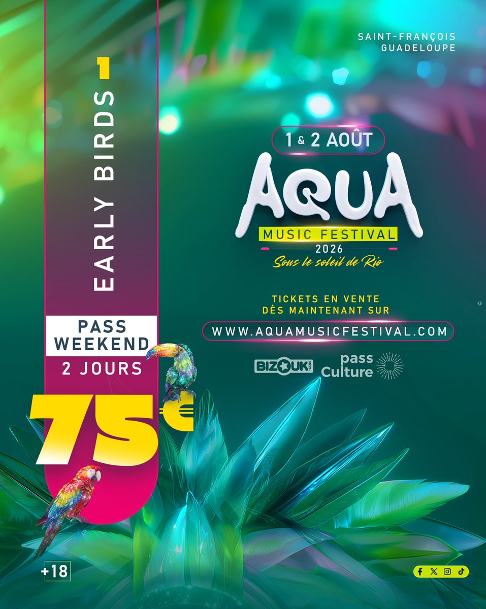 🚨 ALERTE BILLETTERIE !

🦜 Les pass « 𝐄𝐚𝐫𝐥𝐲 𝐛𝐢𝐫𝐝𝐬 | 𝐏𝐡𝐚𝐬𝐞 𝟏 » sont en ligne. Ne tardez plus pour récupérer le votre !

🎫 Tickets disponibles en ligne. | Get your tickets online now !

🌐 aquamusicfestival.com et sur le Pass Culture.
