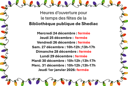 Nos heures d'ouverture du temps des fêtes!