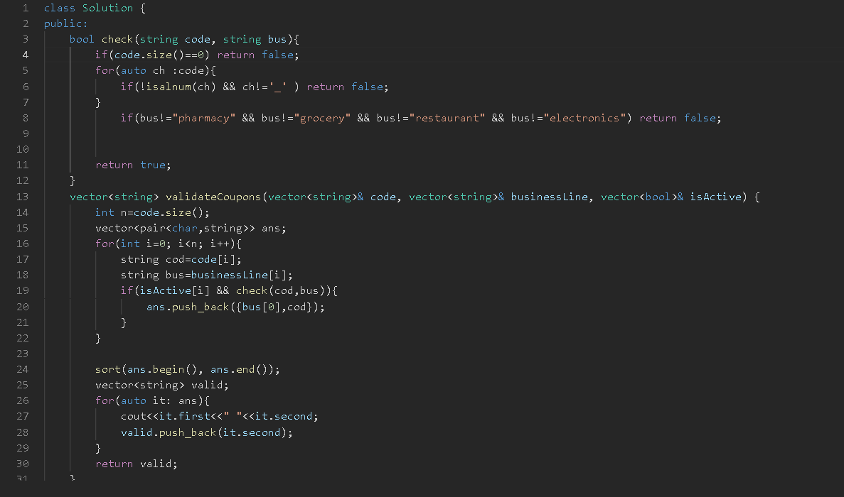 diwa810's tweet image. Day 112 of #100DaysOfCode  today solved the #potd on #Leetcode LC[3606]
first create an arr of pair which contain first letter of
business &amp;amp; code,
insert the pair which is valid and sort the arr and insert the code in another arr
#Coding #gfg #codingJourny #algorithm #sorting