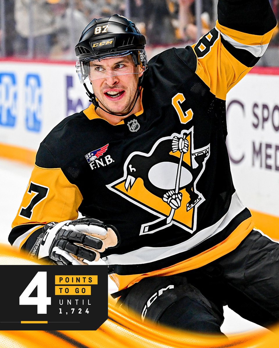 penguins's tweet image. One step closer 💪

Sidney Crosby is just FOUR points away from passing Mario Lemieux to become the Penguins' all-time points leader.