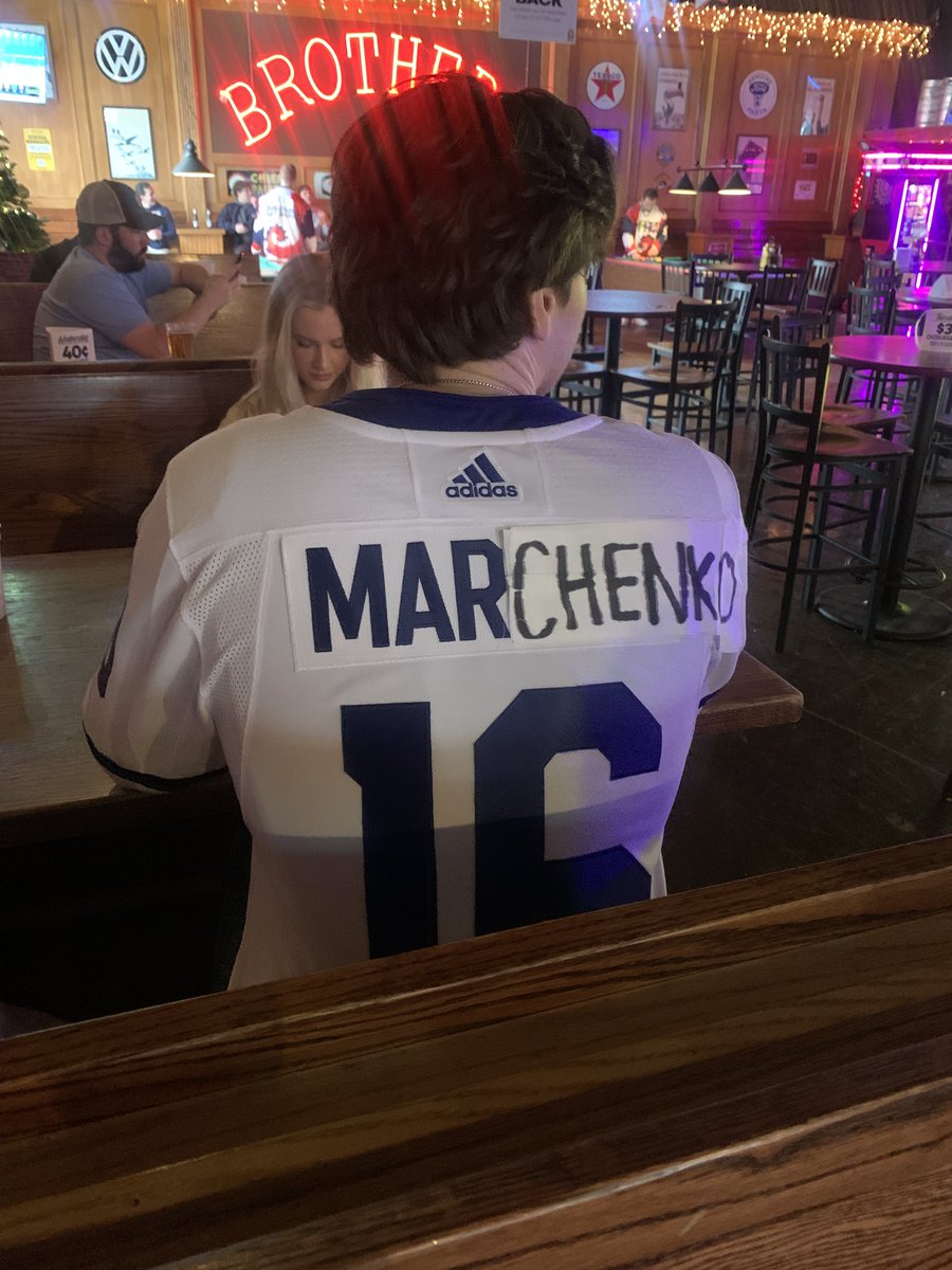 Marner turned Marchenko jersey. This is pretty funny. #cbj #leafsforever