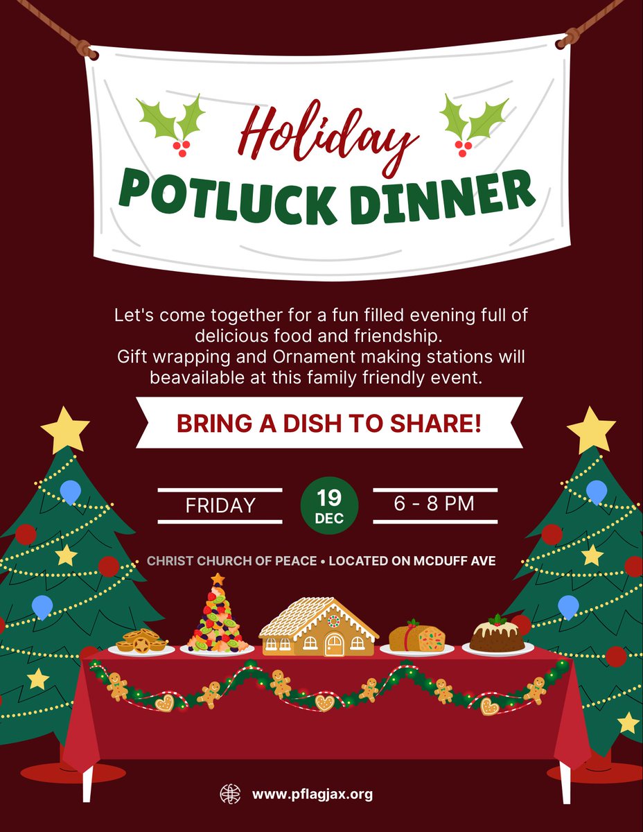 Our end of the year potluck is just around the corner. Don't forget to RSVP for our potluck this Friday December 19. It's going to get a great time. pflagjax.org/event-details/…