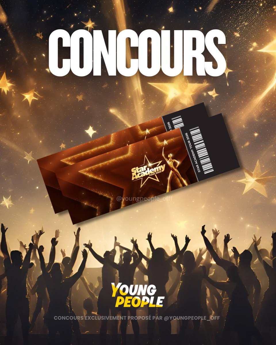 youngpeople_off's tweet image. Concours #StarAcademyTour 🎫

Nous offrons 2 places catégorie Or pour la tournée #StarAcademy (date au choix, selon dispos).

🎁 Pour participer :
1️⃣ Suivre @youngpeople_off
2️⃣ RT ce post

📣 Résultat le 28 décembre 2025, le ou la gagnant(e) sera contacté(e) par message privé.
