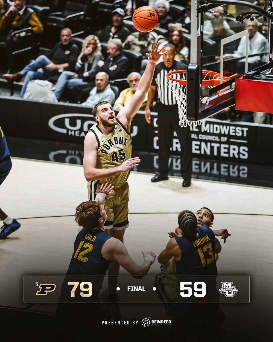 💥💥💥 FINAL 💥💥💥

Purdue shoots 53.6 percent from the field, holds Marquette to 33.3 percent. 

✔️: Cluff - 22 pts, 11 rebs, 2 blks, 2 stls (9-9 FGs)
✔️: Loyer - 15 pts (4-8 3Ps)
✔️: TKR - 10 pts, 9 rebs
✔️: Smith - 7 pts, 10 asts, 5 rebs