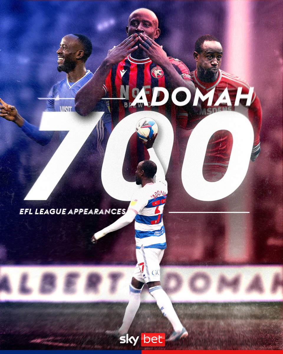SkyBet's tweet image. On his 38th birthday, no less 🥳

Albert Adomah takes the field for the 700th time in an @EFL league match 🤯

Take a bow, @uncs37