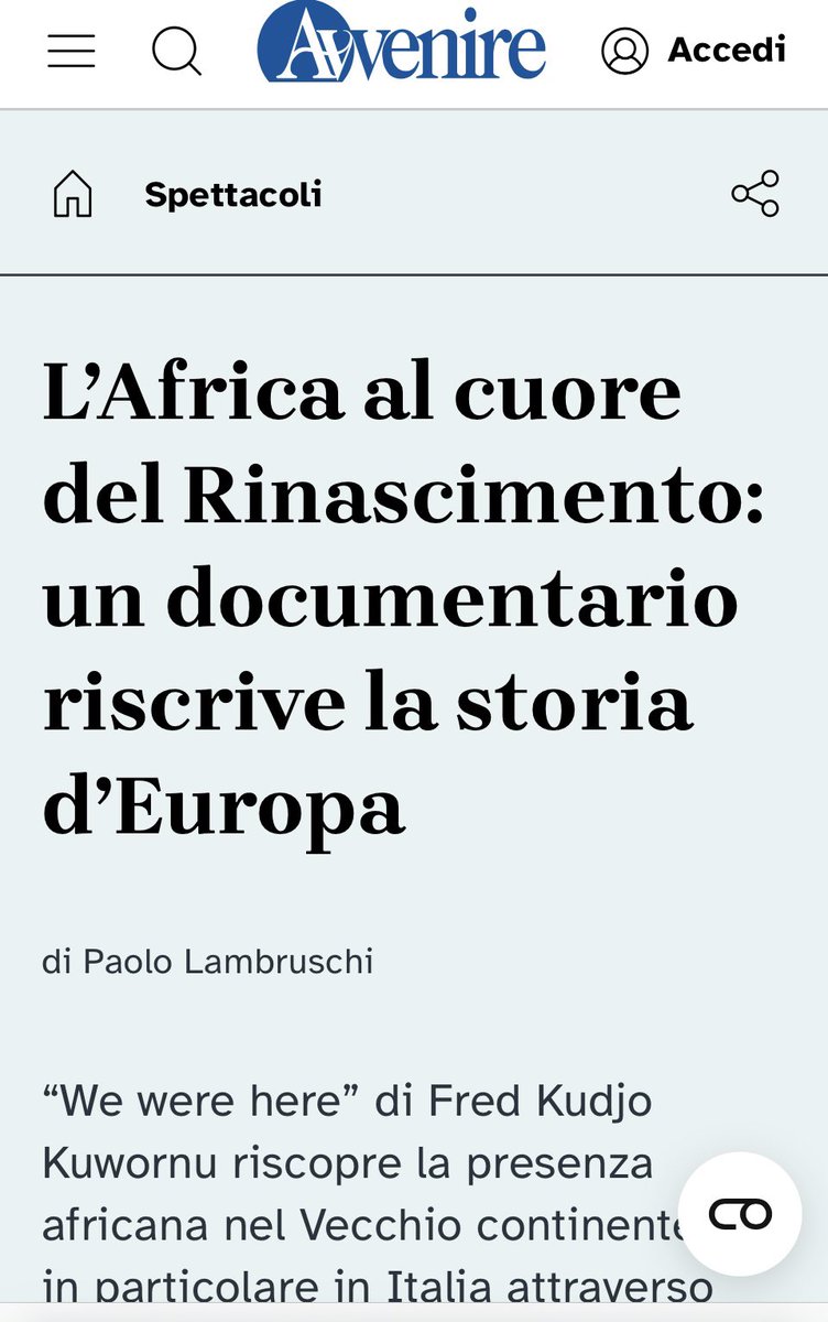 fred_kuwornu's tweet photo. Grazie mille ad @avvenire.it per l’articolo e per l’attenzione dedicata al percorso di We Were Here – The Untold History of Black Africans in Renaissance Europe.

Per chi desidera approfondire, l’articolo completo è disponibile qui:
👉 https://t.co/jHUdawyxiY 

Dopo l’esordio del film alla 60ª Esposizione Internazionale d’Arte della Biennale di Venezia nel 2024, all’interno del Padiglione Centrale, su invito del curatore Adriano Pedrosa, We Were Here ha intrapreso un percorso internazionale che continua a crescere e a sorprendere.

Nel corso del 2025 il film è stato programmato in sale cinematografiche a New York, affiancando il circuito museale e universitario che rappresenta il cuore della sua distribuzione. Parallelamente, il progetto ha ricevuto importanti riconoscimenti e selezioni, tra cui la selezione agli Oscar, la considerazione nei circuiti dei NAACP Image Awards e dei Black Reel Awards, confermando l’impatto culturale e politico di questo lavoro.

Ad oggi, We Were Here ha superato le 70 proiezioni tra musei, università, biblioteche e istituzioni culturali negli Stati Uniti e in altri Paesi, diventando uno strumento di dialogo tra cinema, storia, arte e comunità.

Guardando al futuro, stiamo preparando il primo vero tour europeo del film, previsto da maggio a dicembre 2026, con proiezioni speciali in musei, istituzioni culturali e università, e con una particolare attenzione anche all’Italia, Paese centrale sia per la storia raccontata dal film sia per il mio percorso personale e artistico.

Proprio a partire da questo percorso, stiamo già lavorando allo sviluppo di un nuovo film dedicato a una figura ancora poco conosciuta ma straordinaria come San Benedetto il Moro, santo afroitaliano nato in Sicilia e venerato in diverse parti del mondo. Il progetto è pensato come un film di respiro internazionale, con ricerche e riprese previste in Italia, Europa, America Latina e Stati Uniti, e con il coinvolgimento di storici, studiosi, comunità religiose.  @Avvenire_Nei @VaticanNews @Corriere @repubblica @Internazionale