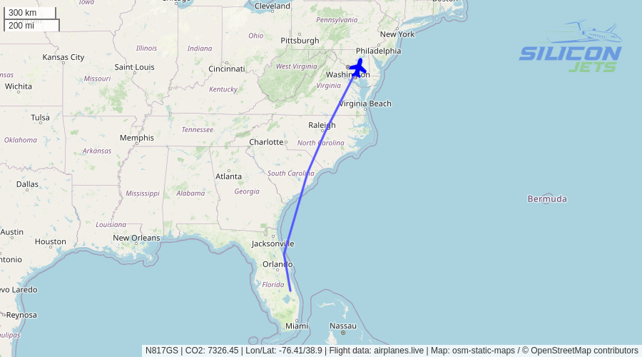 SiliconJets's tweet photo. N817GS (#gulfstream G650 reportedly used by #larryellison) no longer detected in flight. Emissions est. 7326 kg #CO2 (compared to 380 kg flying commercial). #CO2emissions https://t.co/M4S4LWogGV
