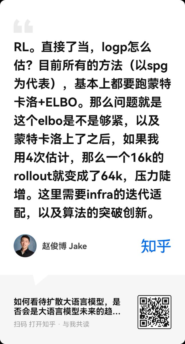 ZhihuFrontier's tweet image. 🤯 Diffusion LLMs: The New Frontier?
@TheInclusionAI has released LLaDA 2.0—the first diffusion model to scale to 100B params, matching frontier LLMs while achieving 2× faster inference! 🚀

Analysis from Zhihu contributor 赵俊博 Jake (Zhejiang Uni &amp;amp; Project Member):

The Bet:…