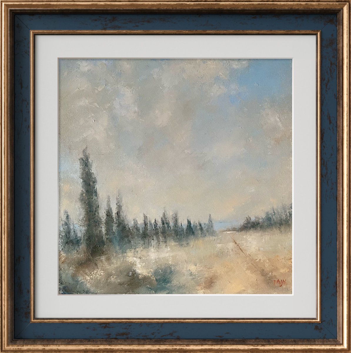 Hiking Blue Mountain: 12x12 oil on board. No frame. A winter without much snow so far this year.