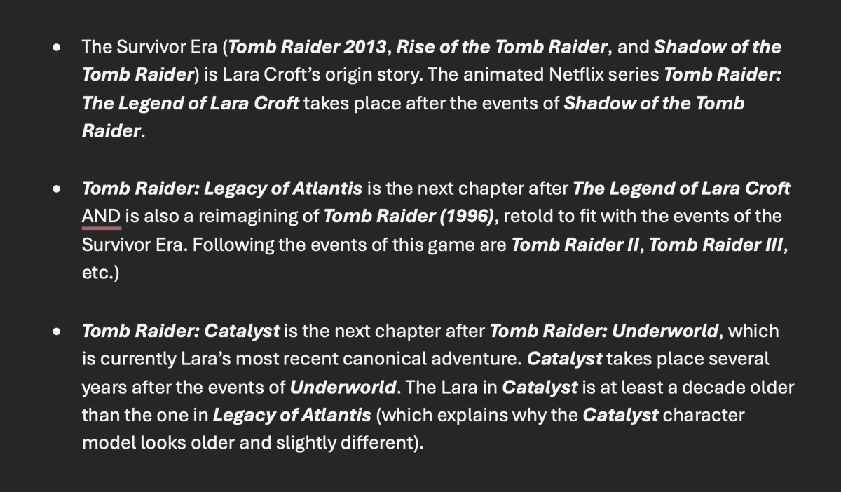 indigo_15's tweet image. For anyone who is confused about where Tomb Raider: Legacy of Atlantis and Tomb Raider: Catalyst take place within the new unified Tomb Raider timeline