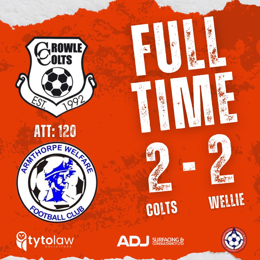 𝙁𝙪𝙡𝙡 𝙏𝙞𝙢𝙚: Colts secure a point after Armthorpe equalise late on. R. Guilfoyle with a brace. A better second half from Colts #utc #wearecrowle