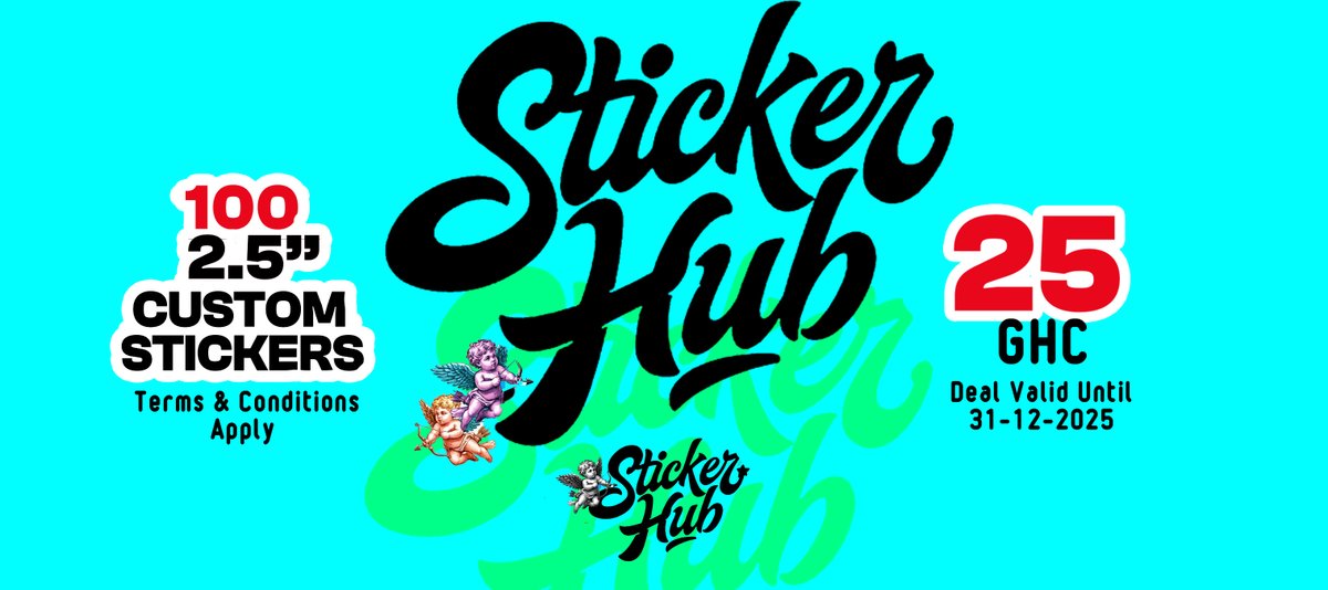 StickerHubGh's tweet photo. 100 Custom Stickers for Ghc.25
2.5'' inch Vinyl Stickers - Round or Square 
Limited Time Offer - Offer Valid until 
31-12-2025 https://t.co/2AvQdRkPGC