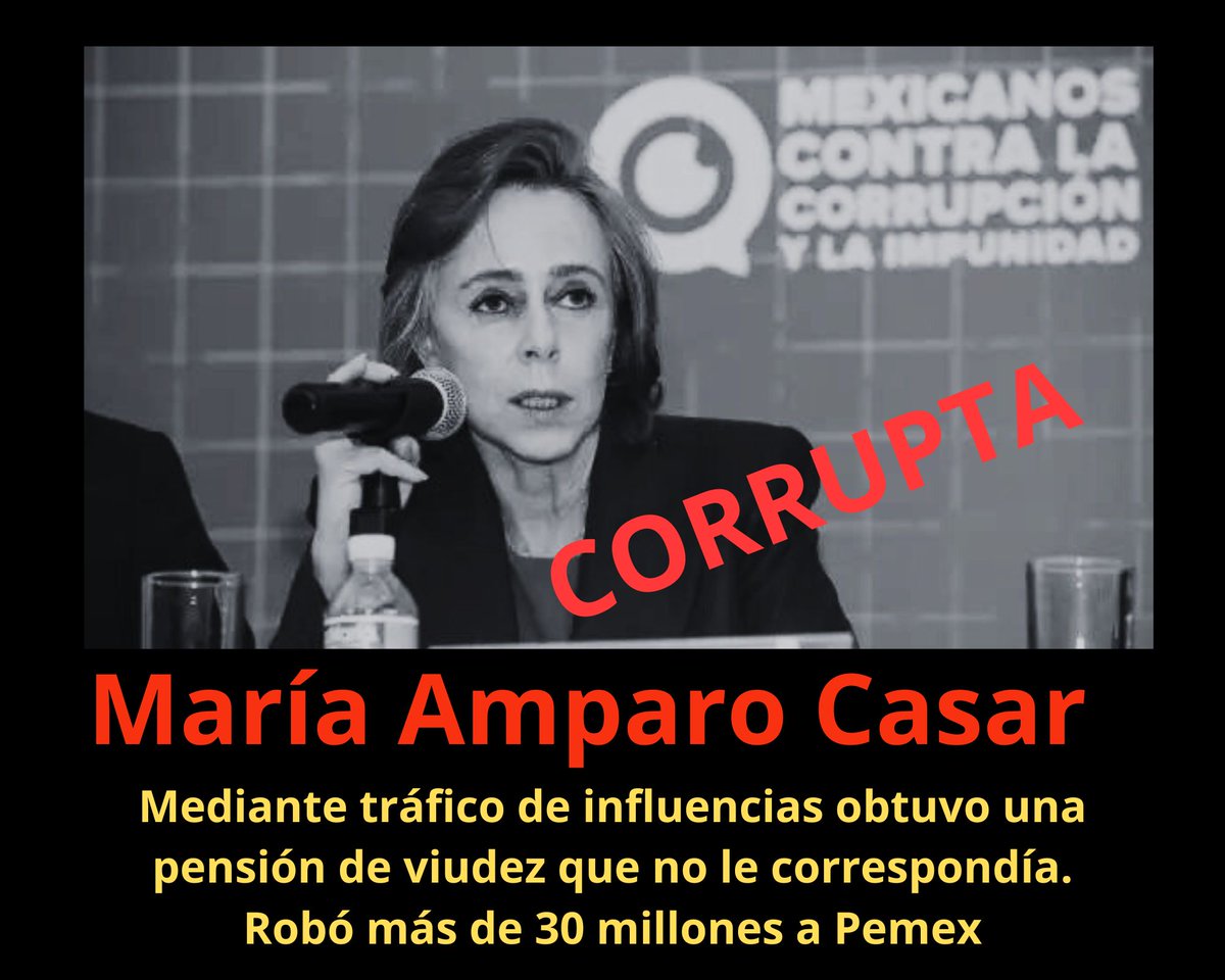 Hay que decirlo claro:

<a href="/amparocasar/">Ma. Amparo Casar</a> es una CORRUPTA

Gracias a sus contactos políticos,
obtuvo una pensión perpetua indebida, 
por el suicidio de su esposo, quien tenía apenas 129 días de antigüedad laboral
en <a href="/Pemex/">Petróleos Mexicanos</a> 

Quien defienda esa TRANSA 
con cualquier argumento,