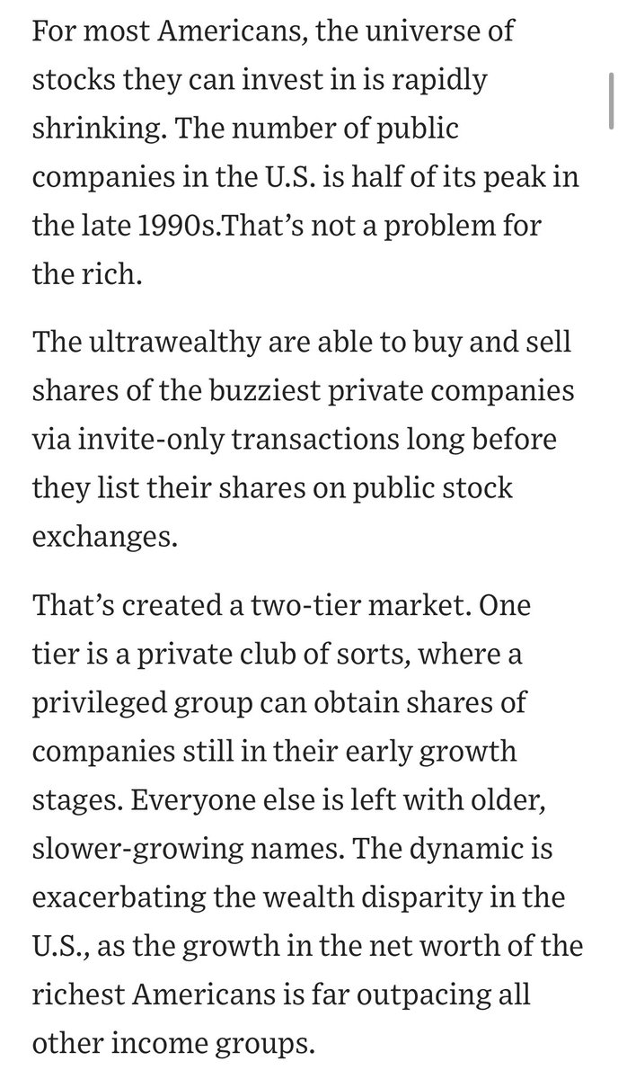 An article laser targeted at triggering me. 

Declining number of listed public companies, Superior returns available in private markets. Public companies are older and slowing growing. 

wsj.com/finance/invest…