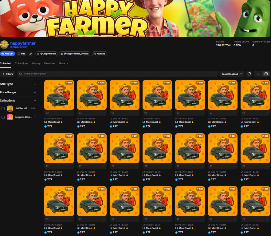 CropAndRob's tweet image. 🔥⚡️👨‍🌾
The first Happy Farmer x LitEnergy collection has launched on GetGems (getgems.io/happyfarmer) —
We've prepared a blazing surprise for all lovers of drive, energy, and speed! 🦊

1,000 NFTs on TON. There's a secret quest — complete it and receive one of 1,000 unique NFTs!…