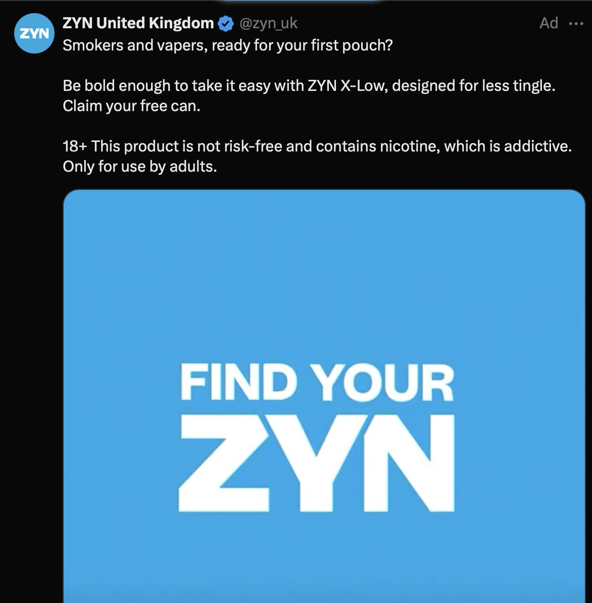 Is this legal? Tobacco advertising?

Surely Twitter and Musk are guilty of a very serious crime here?