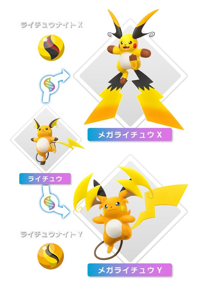 メガライチュウ、ピカチュウカラーのライチュウ(X)とライチュウカラー
