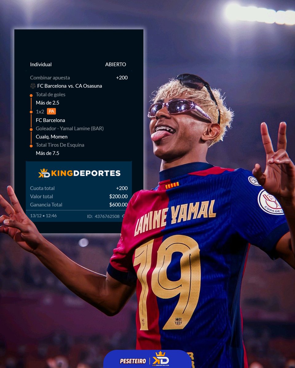 Tengo que aceptarlo. El Barcelona es favorito a ganar todo esta temporada.💀🇪🇸

Mi combinada para hoy en KingDeportes. 👑 

Si gano regalo 1bs a todo el que de like. 

🚨Bono de 10 dolaritos a los primeros 20 que se registren desde el enlace del primer comentario. 👀⬇️