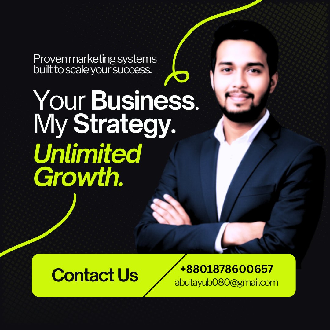 Your Business. My Strategy. Unlimited Growth. 
Every business has potential.
But potential without strategy stays untapped.

I don’t believe in one-size-fits-all marketing.
I believe in custom strategies built around:

Your market
Your audience
Your goals