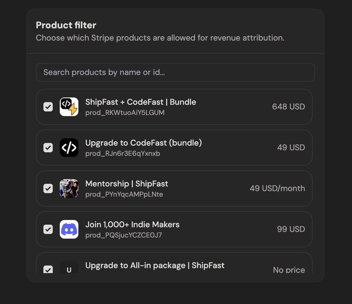 完成！

现在您可以选择在 DataFast 分析中显示哪些 Stripe 产品🍒✨

我明天休息一天。亲亲！