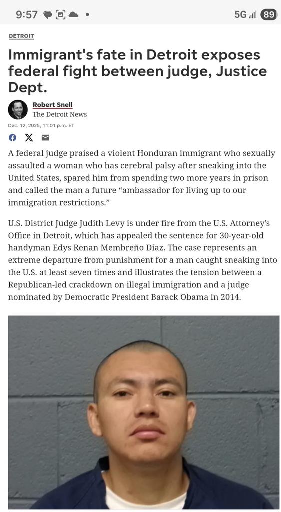 IzzyLyman's tweet image. Sick: Honduran Edys Renan Membreño Díaz raped a disabled woman, after entering the U.S. - illegally - for the 7th time! 

Sick: Judith Levy, MI's first openly gay federal judge, praised him for "working here in the U.S. in jobs that Americans apparently do not want to work in."